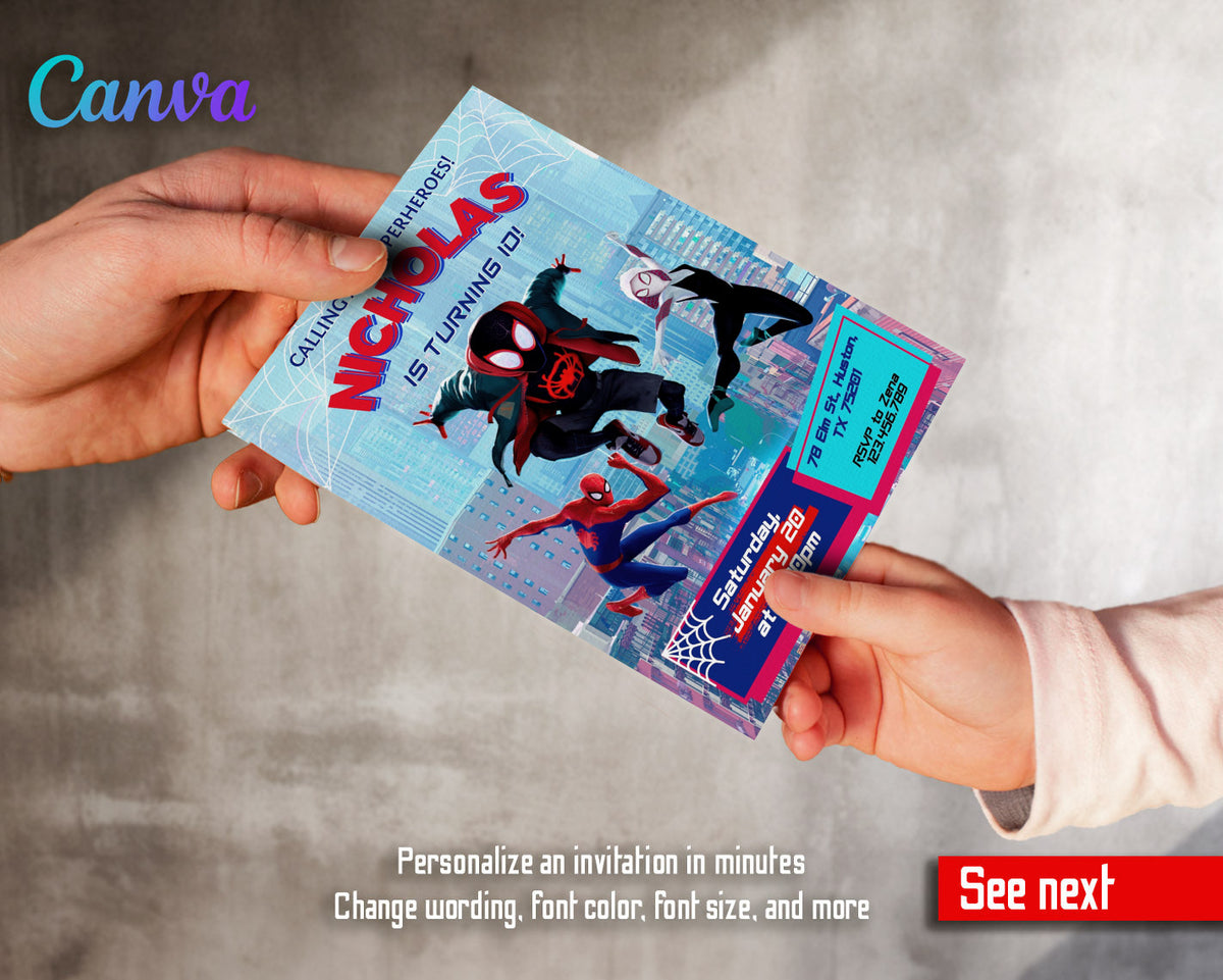 Spider Man Across the Spider-Verse customizable invitation template | Share or Print | boy | JH434