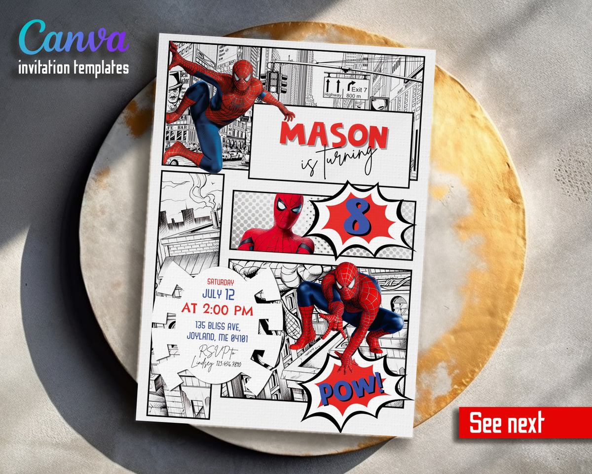 Spiderman Marvel Superhero customizable invitation template | Share or Print | boy | TO721