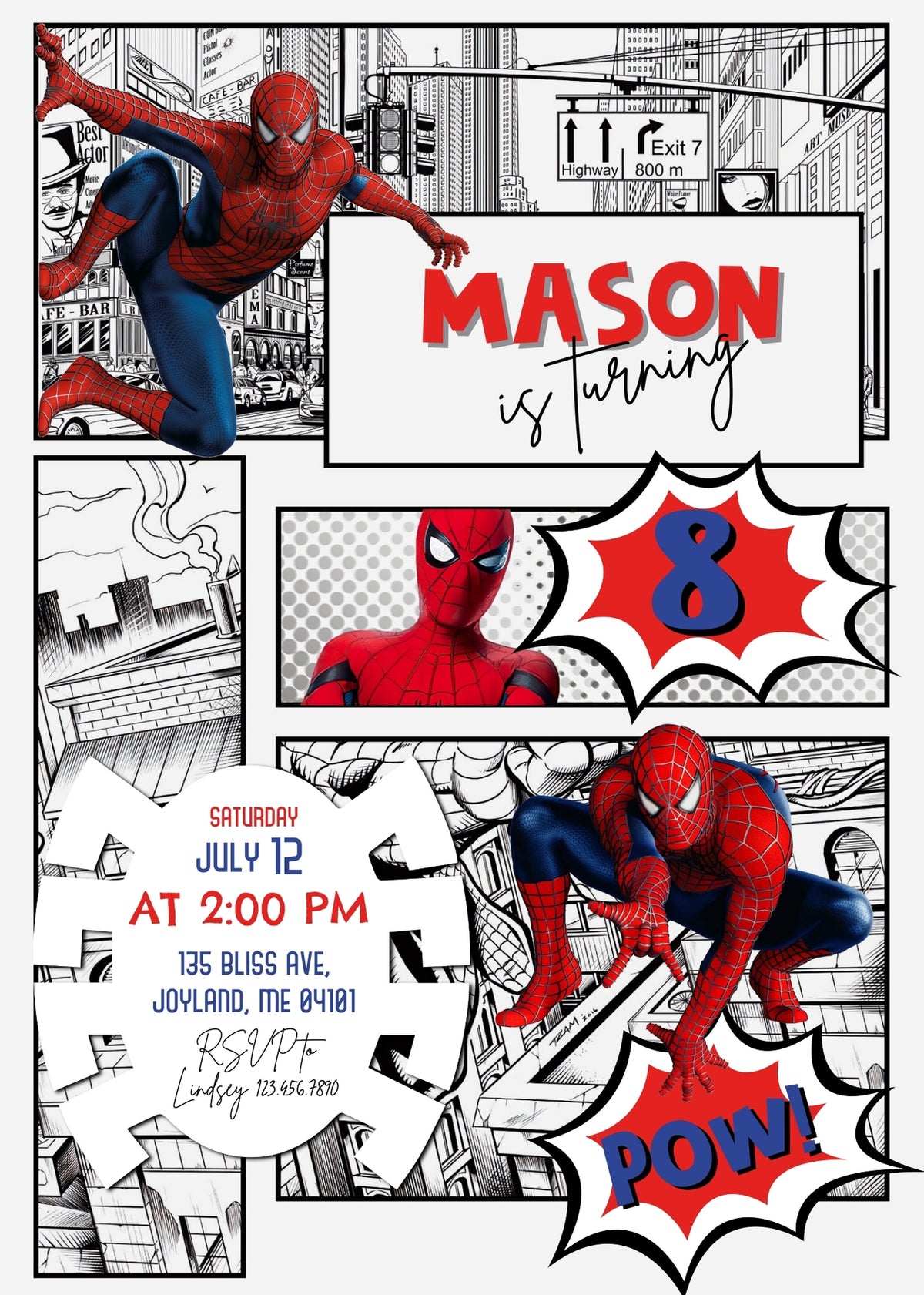 Spiderman Marvel Superhero customizable invitation template | Share or Print | boy | TO721