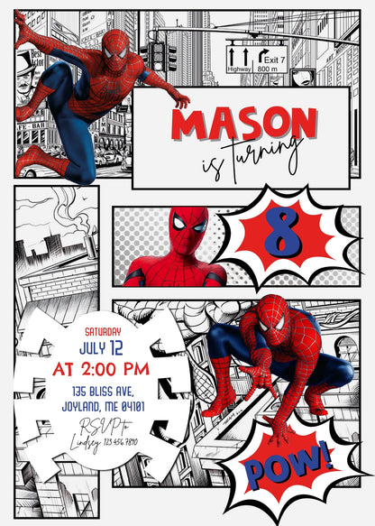 Spiderman Marvel Superhero customizable invitation template | Share or Print | boy | TO721