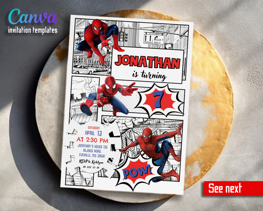 Spiderman Marvel Superhero customizable invitation template | Share or Print | boy | FM236