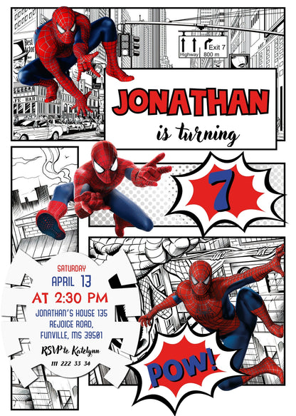 Spiderman Marvel Superhero customizable invitation template | Share or Print | boy | FM236