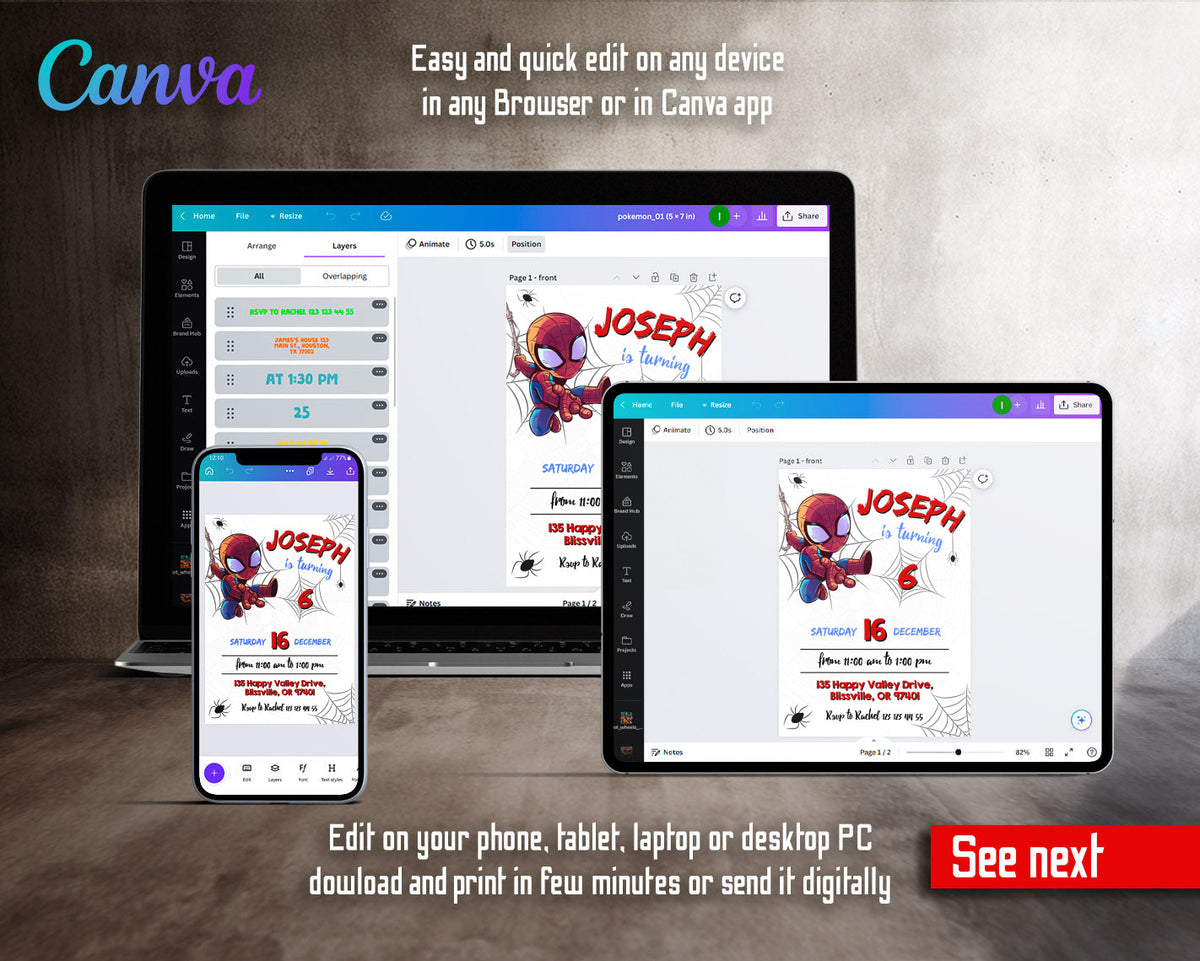Spidey and His Amazing Friends customizable invitation template | Share or Print | boy | KG661