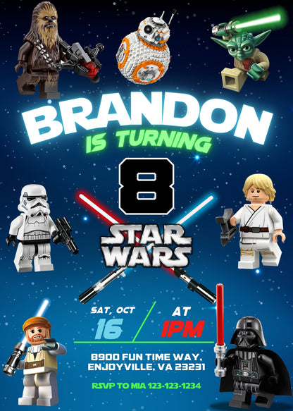 Star Wars Darth Vader Lego Minifigures customizable invitation template | Share or Print |  | XL673