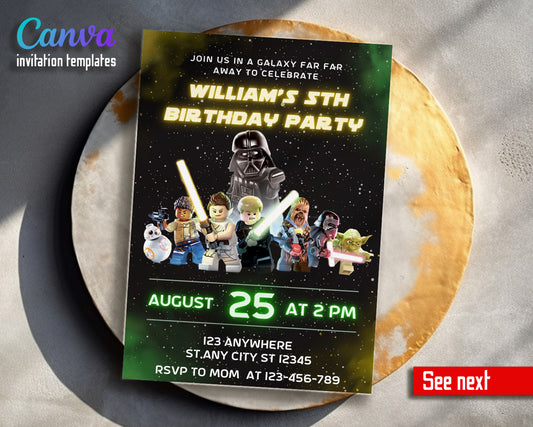 Star Wars Darth Vader Lego Minifigures customizable invitation template | Share or Print |  | LV645