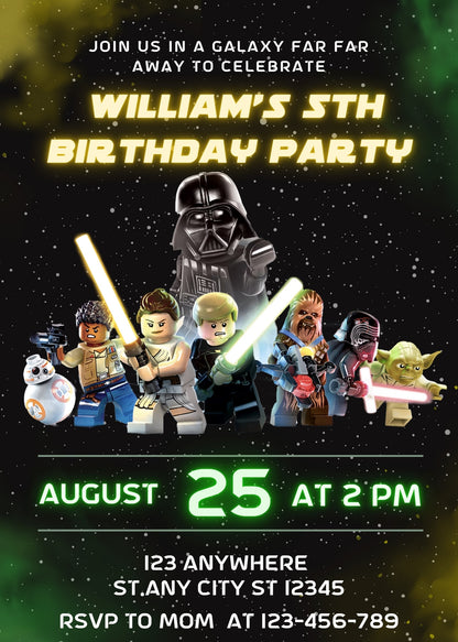Star Wars Darth Vader Lego Minifigures customizable invitation template | Share or Print |  | LV645
