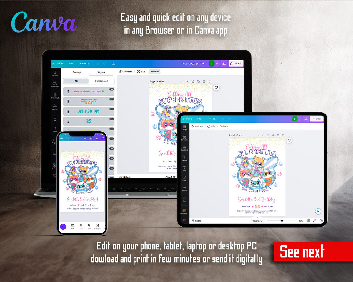 SuperKitties customizable invitation template | Share or Print |  | HG611