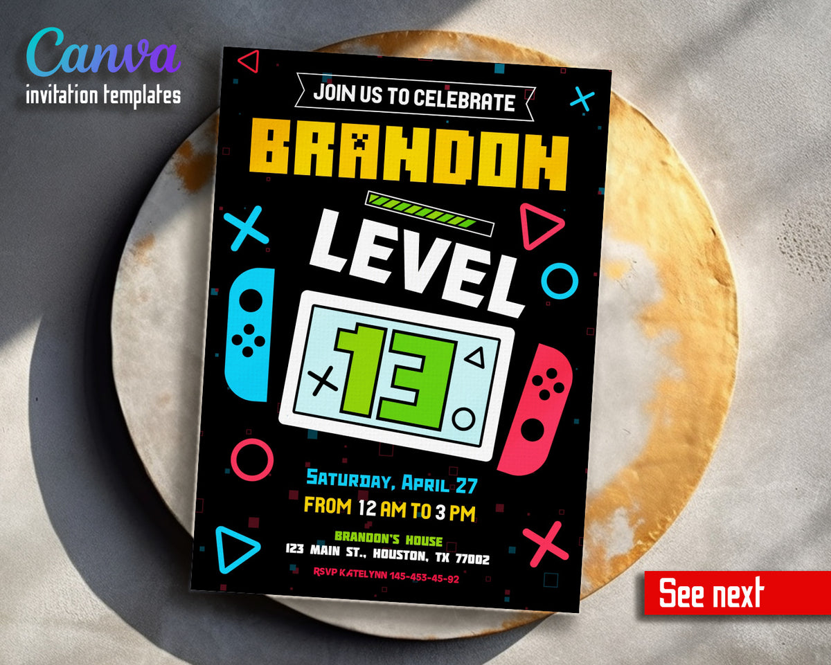 Nintendo Switch Gamer customizable invitation template | Share or Print |  | TZ166