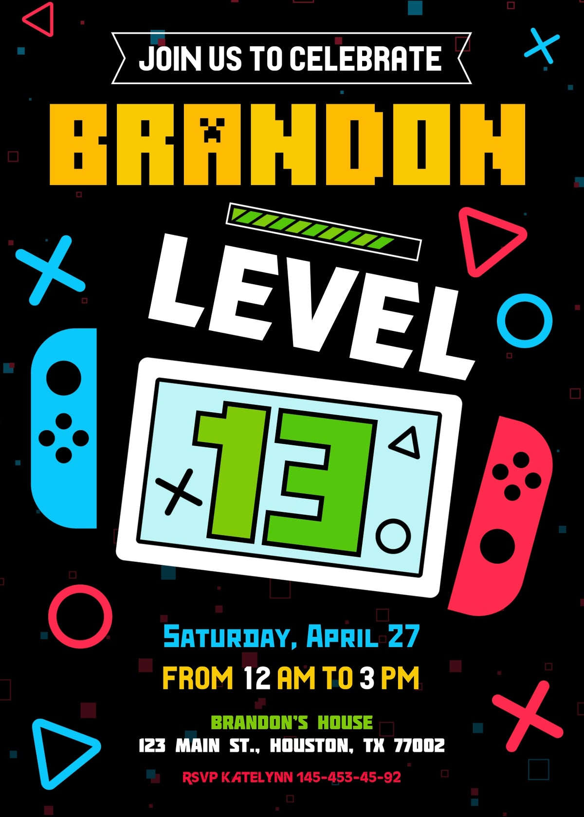 Nintendo Switch Gamer customizable invitation template | Share or Print |  | TZ166