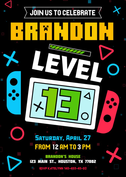 Nintendo Switch Gamer customizable invitation template | Share or Print |  | TZ166