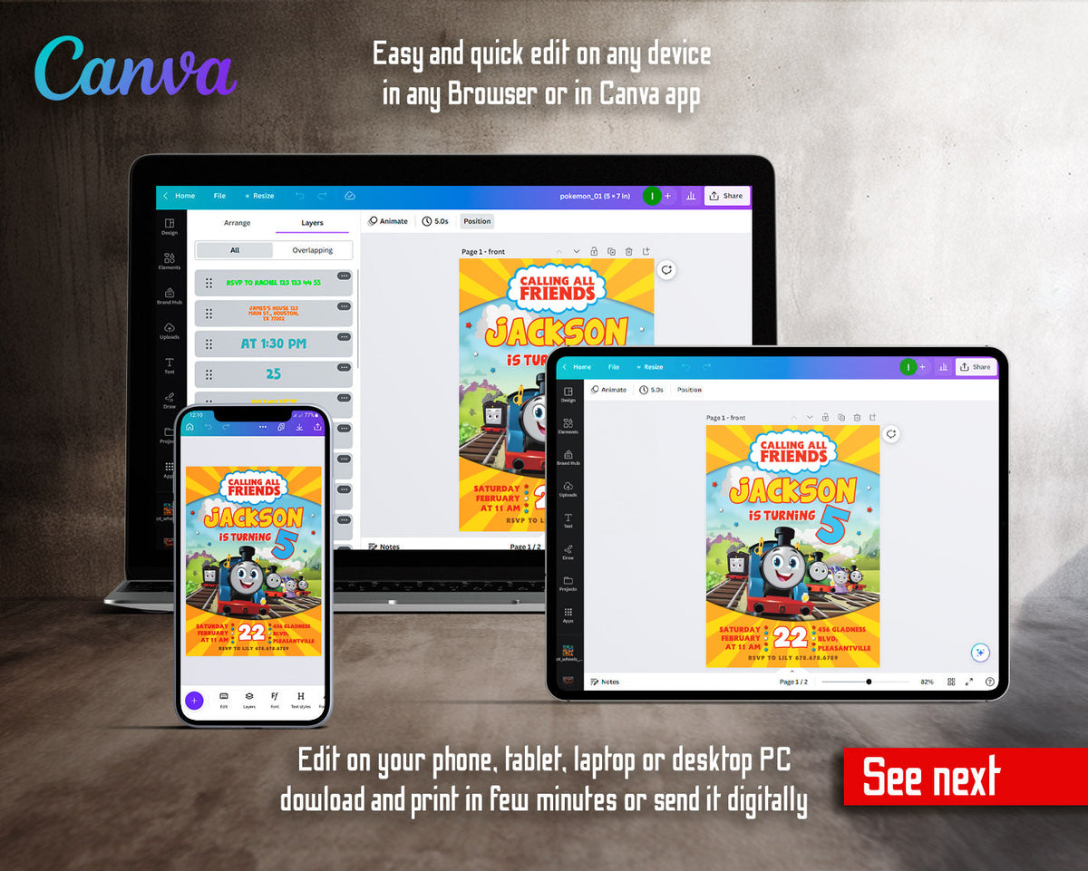 Thomas Train & Friends customizable invitation template | Share or Print |  | LD246