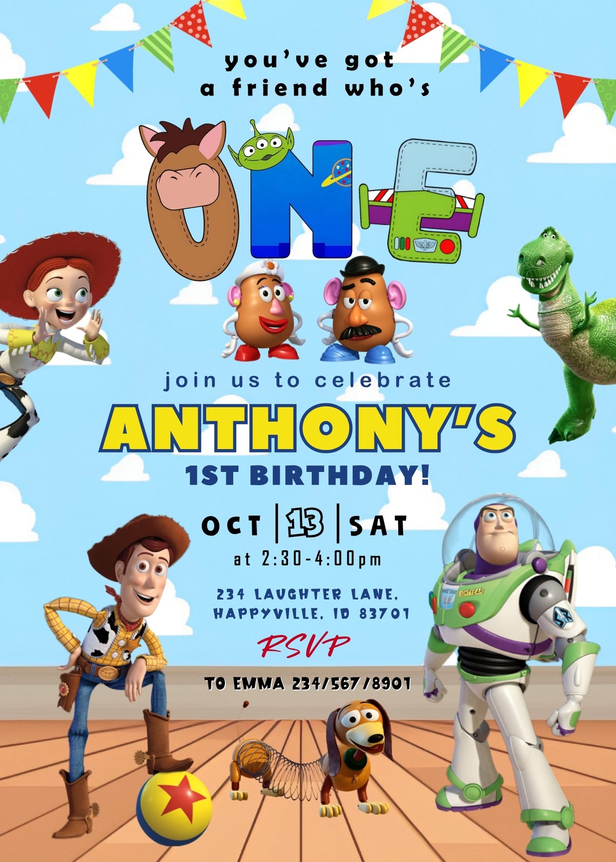 Toy Story Woody Buzz Lightyear customizable invitation template | Share or Print |  | BZ211