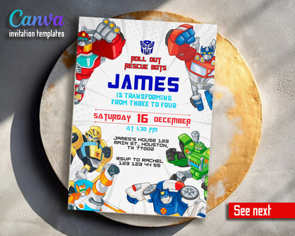 Transformers Rescue Bots customizable invitation template | Share or Print | boy | BI282