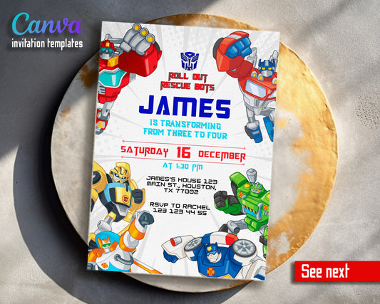 Transformers Rescue Bots customizable invitation template | Share or Print | boy | BI282