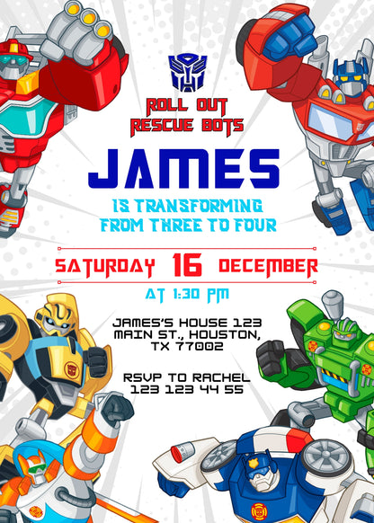 Transformers Rescue Bots customizable invitation template | Share or Print | boy | BI282