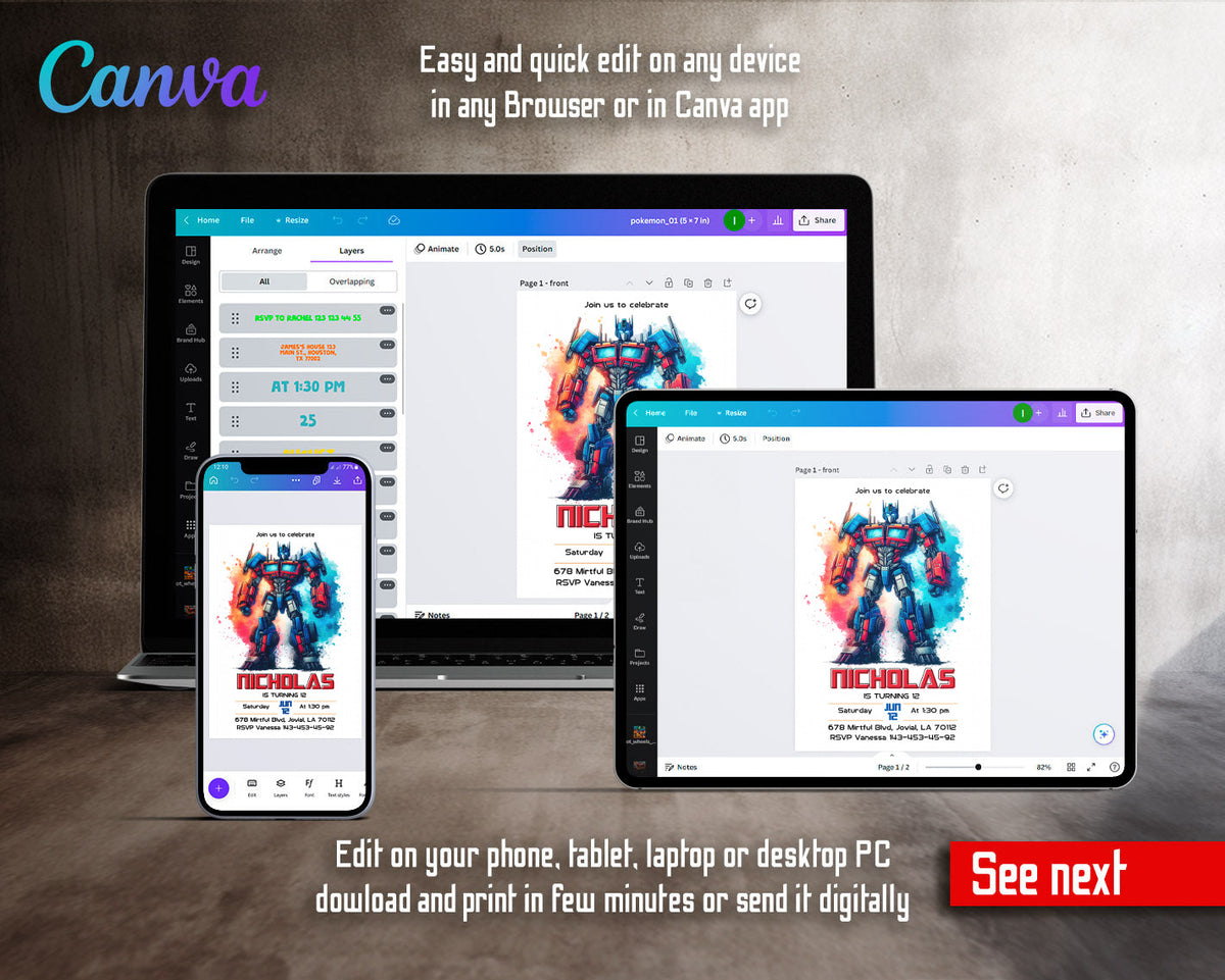 Transformers Rescue Bots customizable invitation template | Share or Print | boy | VV772