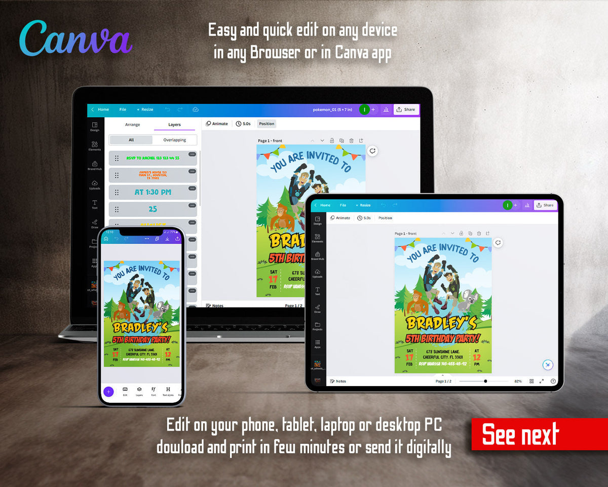 Wild Kratts Creature Hero customizable invitation template | Share or Print |  | SD963