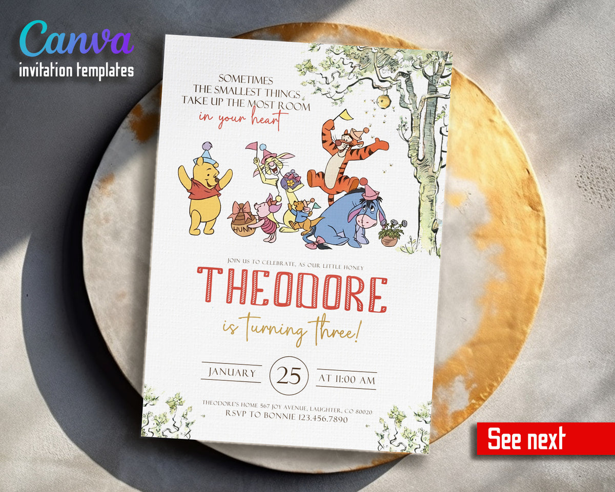 Winnie the Pooh customizable invitation template | Share or Print |  | MQ961