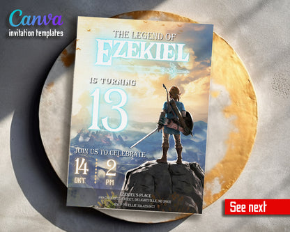 Legend of Zelda Gamer customizable invitation template | Share or Print |  | MQ739