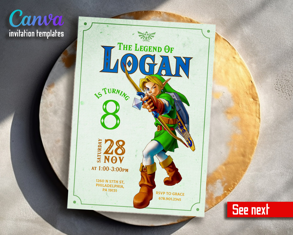 Legend of Zelda Gamer customizable invitation template | Share or Print |  | NY148