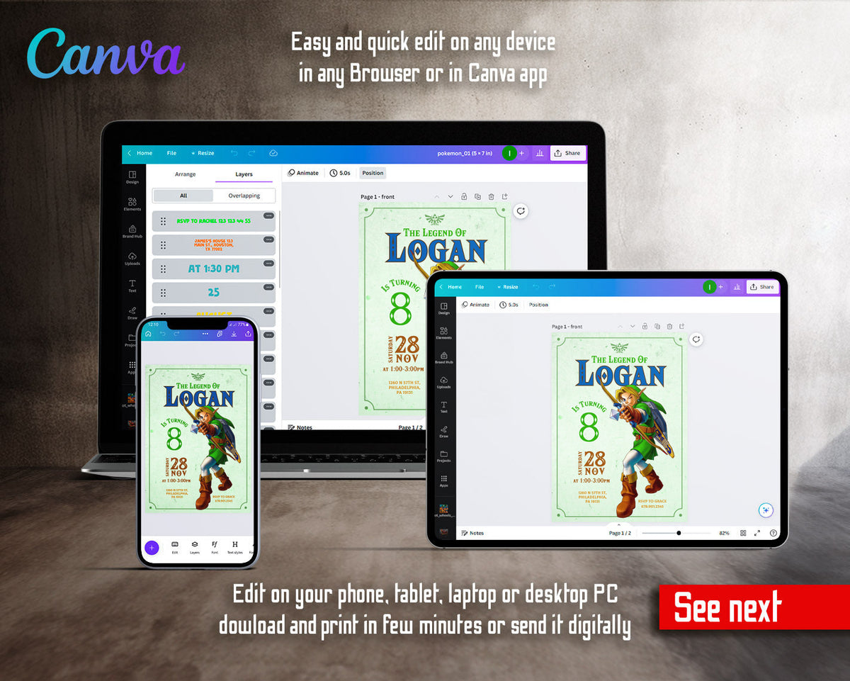 Legend of Zelda Gamer customizable invitation template | Share or Print |  | NY148
