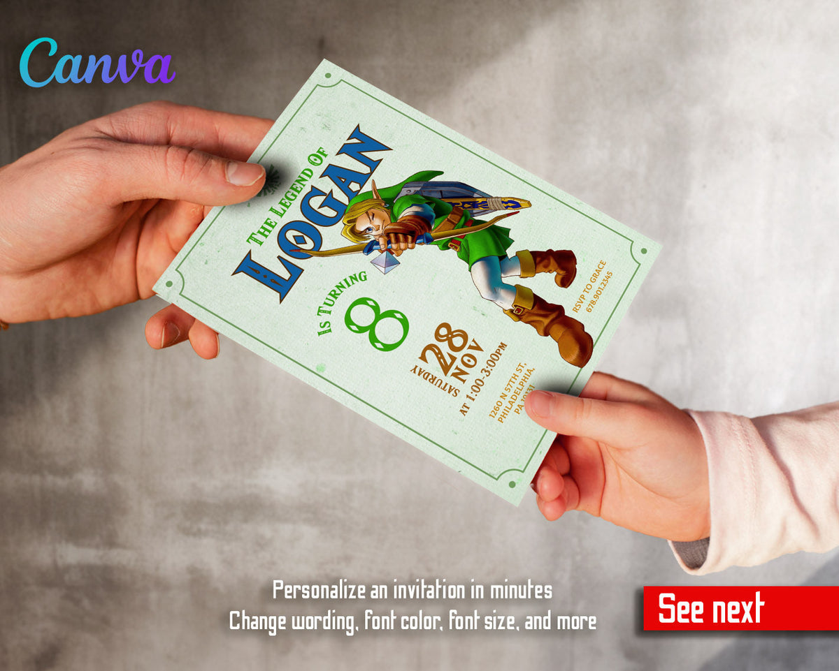 Legend of Zelda Gamer customizable invitation template | Share or Print |  | NY148