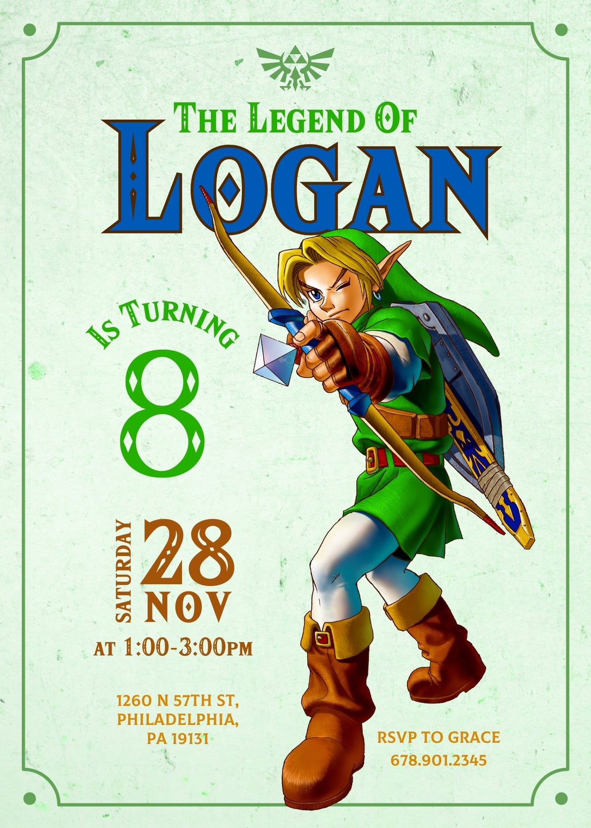 Legend of Zelda Gamer customizable invitation template | Share or Print |  | NY148