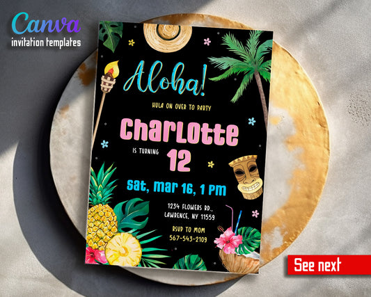 Aloha Luau Party customizable invitation template | Share or Print | girl | WY435