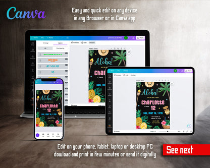 Aloha Luau Party customizable invitation template | Share or Print | girl | WY435