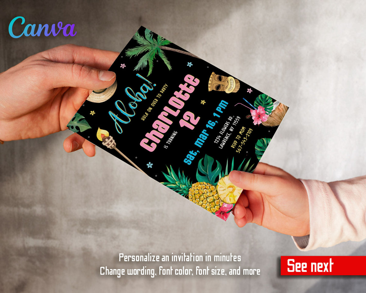 Aloha Luau Party customizable invitation template | Share or Print | girl | WY435