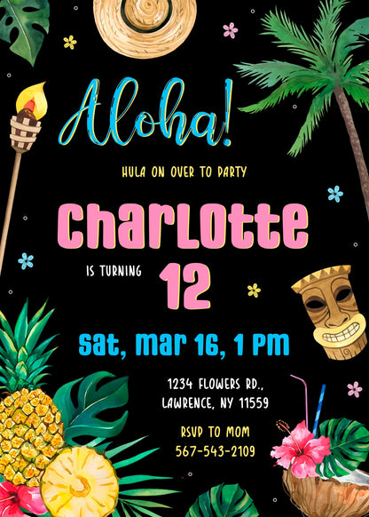 Aloha Luau Party customizable invitation template | Share or Print | girl | WY435