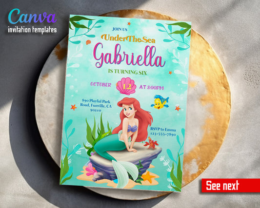 Ariel The Little Mermaid customizable invitation template | Share or Print | girl | ZG866