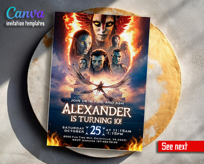 Avatar fire and ash customizable invitation template | Share or Print | KS774