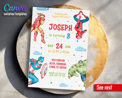 Avengers Marvel Superhero customizable invitation template | Share or Print | boy | VS408