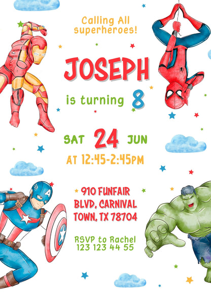 Avengers Marvel Superhero customizable invitation template | Share or Print | boy | VS408