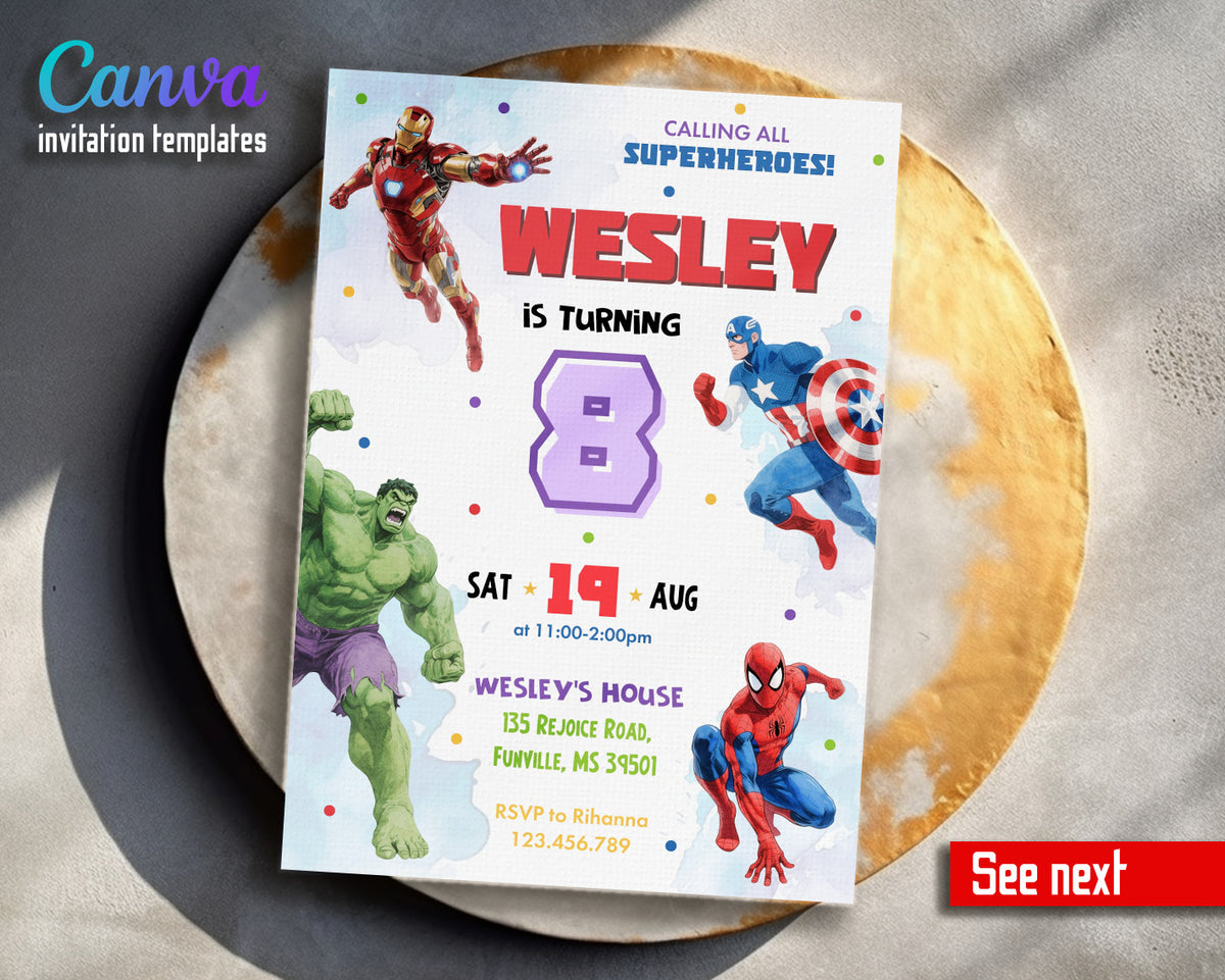 Avengers Marvel Superhero customizable invitation template | Share or Print | boy | PR022