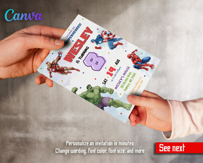 Avengers Marvel Superhero customizable invitation template | Share or Print | boy | PR022