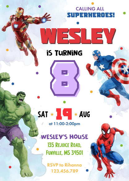 Avengers Marvel Superhero customizable invitation template | Share or Print | boy | PR022