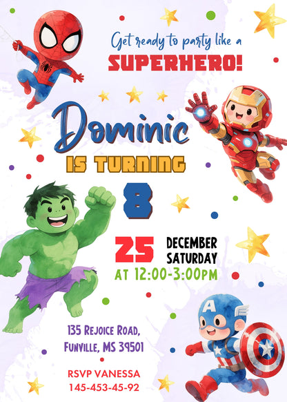 Avengers Marvel Superhero customizable invitation template | Share or Print | boy | AU063