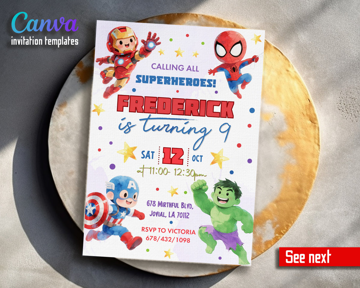 Avengers Marvel Superhero customizable invitation template | Share or Print | boy | BA481