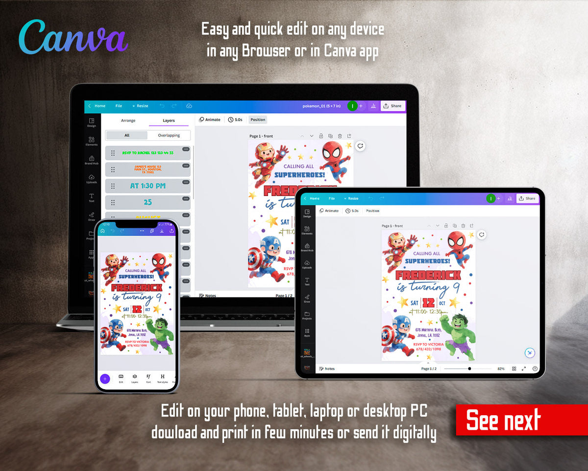 Avengers Marvel Superhero customizable invitation template | Share or Print | boy | BA481