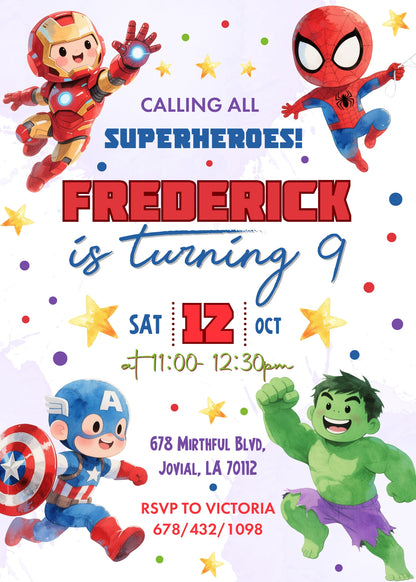 Avengers Marvel Superhero customizable invitation template | Share or Print | boy | BA481