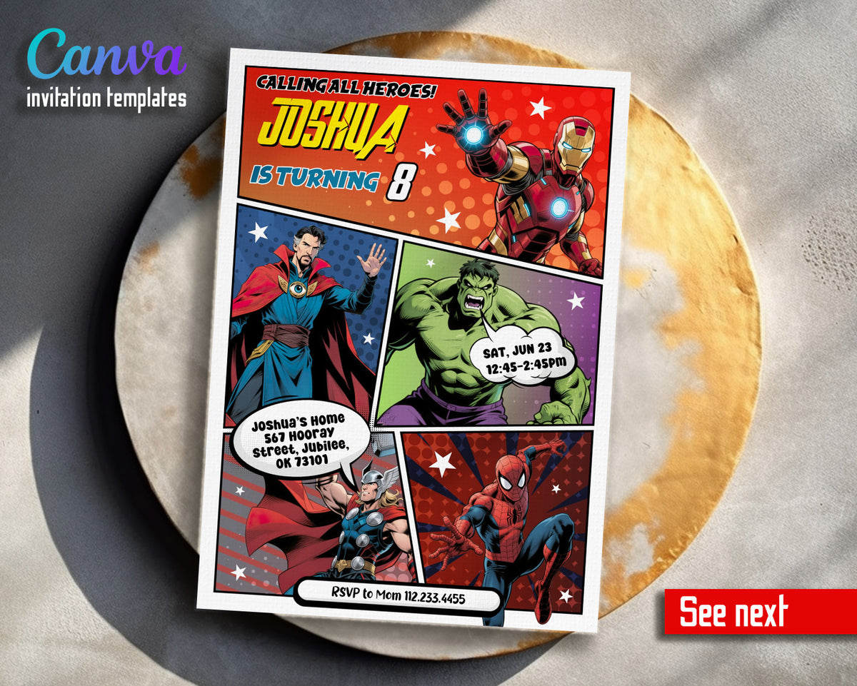 Avengers Marvel Superhero customizable invitation template | Share or Print | boy | AI005