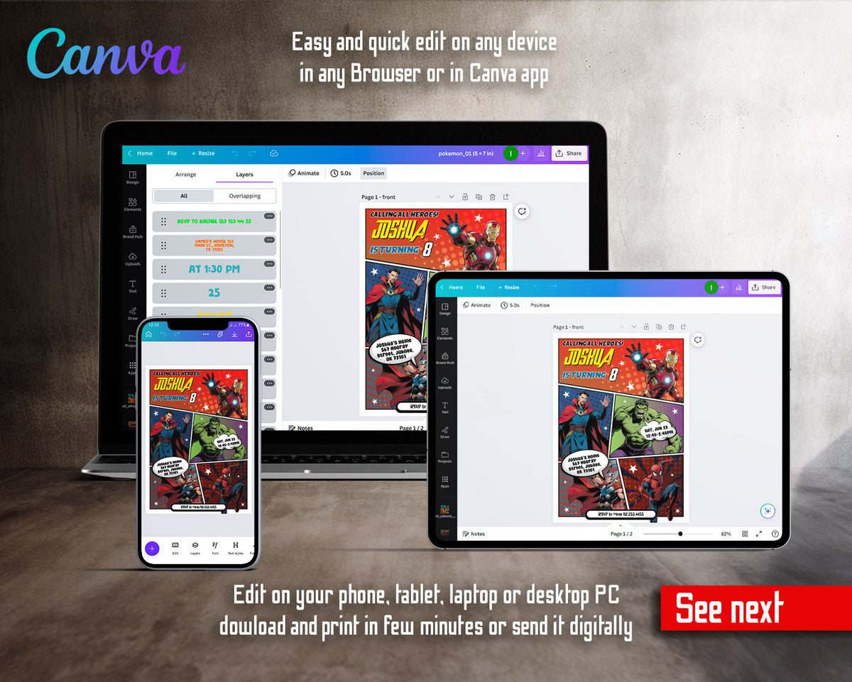 Avengers Marvel Superhero customizable invitation template | Share or Print | boy | AI005