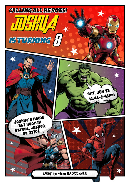 Avengers Marvel Superhero customizable invitation template | Share or Print | boy | AI005