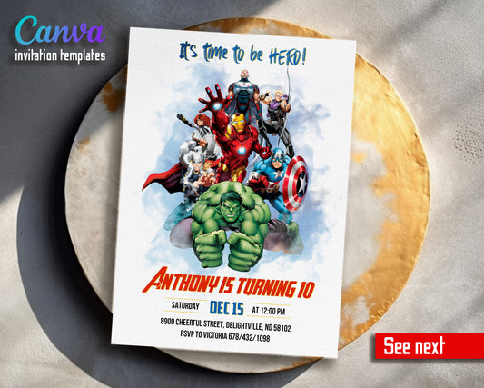 Avengers Marvel Superhero customizable invitation template | Share or Print | boy | OH602