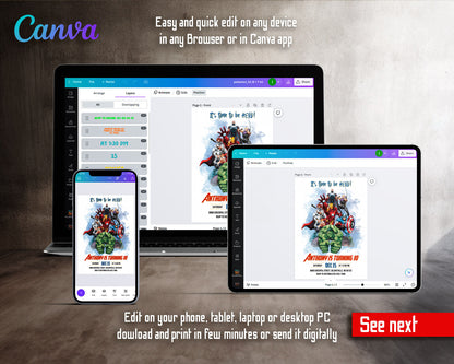 Avengers Marvel Superhero customizable invitation template | Share or Print | boy | OH602
