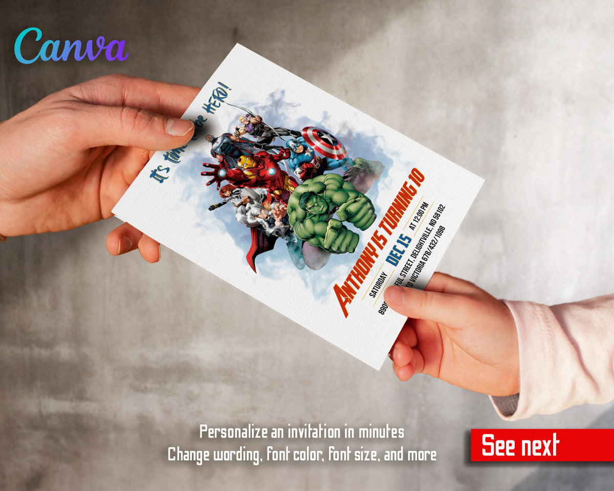 Avengers Marvel Superhero customizable invitation template | Share or Print | boy | OH602
