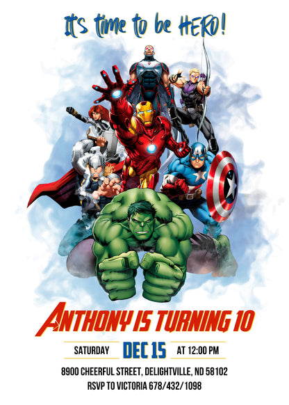 Avengers Marvel Superhero customizable invitation template | Share or Print | boy | OH602