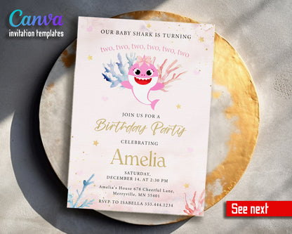 Baby Shark customizable invitation template | Share or Print | CW835